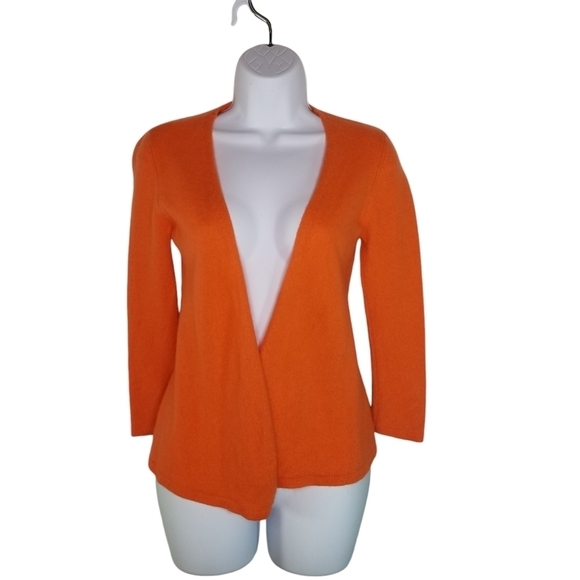 J. McLaughlin orange coral cashmere open front cardigan sweater - Picture 1 of 8